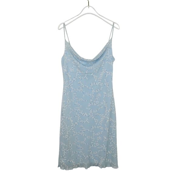 Y2k 2000s Vintage Weather Vane Light Blue Floral Spaghetti Strap Dress Small - Picture 1 of 7